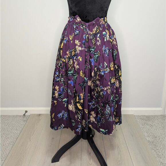 NWT Pinup Couture sz XS purple butterfly puckered semi circular skirt 50s flare - Picture 3 of 6